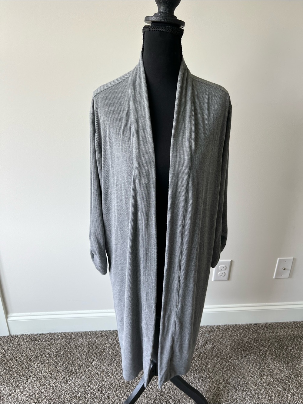 Soma Cool Nights Long Open-Front Cardigan Robe in Heather Gray